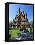 Tourists Checking Map Beside Heddal Stave Church, Norway's Largest Wooden Stavekirke-Doug Pearson-Framed Stretched Canvas