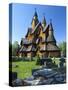 Tourists Checking Map Beside Heddal Stave Church, Norway's Largest Wooden Stavekirke-Doug Pearson-Stretched Canvas