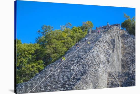 Tourists climbing the temple, Nohoch Mul Temple, Coba, Quintana Roo, Mexico, North America-Richard Maschmeyer-Stretched Canvas