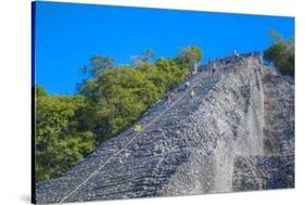 Tourists climbing the temple, Nohoch Mul Temple, Coba, Quintana Roo, Mexico, North America-Richard Maschmeyer-Stretched Canvas