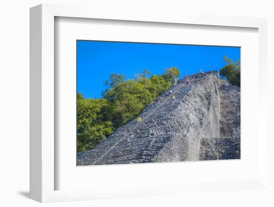 Tourists climbing the temple, Nohoch Mul Temple, Coba, Quintana Roo, Mexico, North America-Richard Maschmeyer-Framed Photographic Print