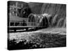 Tourists Crossing Low Bridge at Electrical Utilities Waterfall Exhibit at NY World's Fair-David Scherman-Stretched Canvas