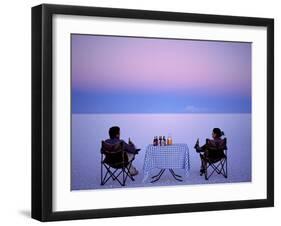 Tourists Enjoy Sundowners While Looking Out across the Endless Salt Crust of Salar De Uyuni-John Warburton-lee-Framed Photographic Print