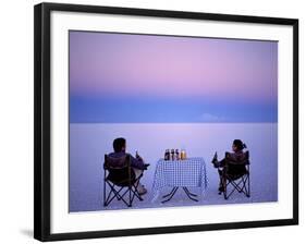 Tourists Enjoy Sundowners While Looking Out across the Endless Salt Crust of Salar De Uyuni-John Warburton-lee-Framed Photographic Print