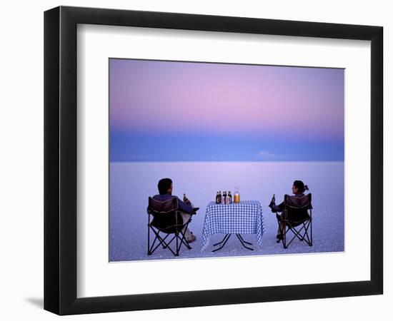 Tourists Enjoy Sundowners While Looking Out across the Endless Salt Crust of Salar De Uyuni-John Warburton-lee-Framed Photographic Print