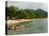 Tourists Enjoying Nipah Beach at Sunset Time, Pangkor Island, Perak State, Malaysia-Richard Nebesky-Stretched Canvas