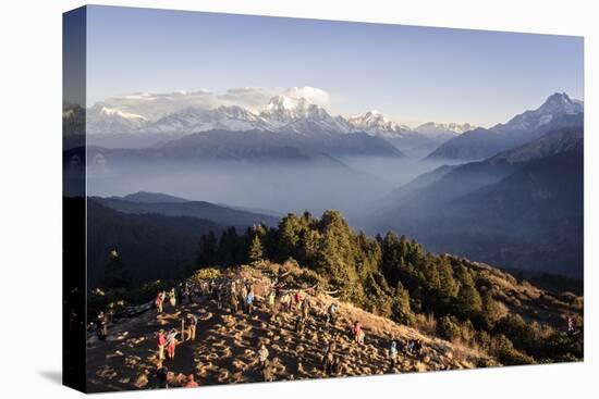 Tourists Gather on Poon Hill to Watch the Sunrise over the Annapurna Himal-Andrew Taylor-Stretched Canvas