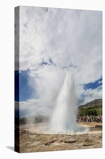 Tourists Gather to Watch Strokker Geyser (Geysir), an Erupting Spring at Haukadalur, Iceland-Michael Nolan-Stretched Canvas
