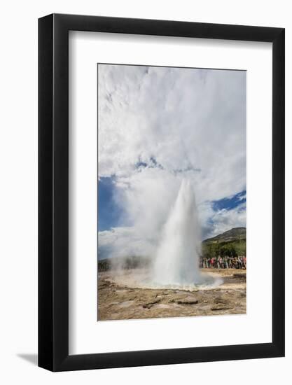 Tourists Gather to Watch Strokker Geyser (Geysir), an Erupting Spring at Haukadalur, Iceland-Michael Nolan-Framed Photographic Print