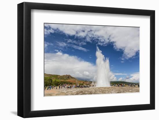 Tourists Gather to Watch Strokker Geyser (Geysir), an Erupting Spring at Haukadalur, Iceland-Michael Nolan-Framed Photographic Print