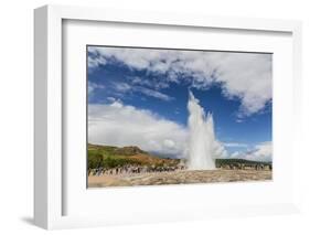 Tourists Gather to Watch Strokker Geyser (Geysir), an Erupting Spring at Haukadalur, Iceland-Michael Nolan-Framed Photographic Print