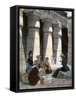 Tourists Having Lunch in the Remains of an Ancient Egyptian Temple at Medinet, 1870s-null-Framed Stretched Canvas