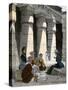 Tourists Having Lunch in the Remains of an Ancient Egyptian Temple at Medinet, 1870s-null-Stretched Canvas