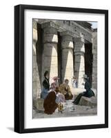 Tourists Having Lunch in the Remains of an Ancient Egyptian Temple at Medinet, 1870s-null-Framed Giclee Print