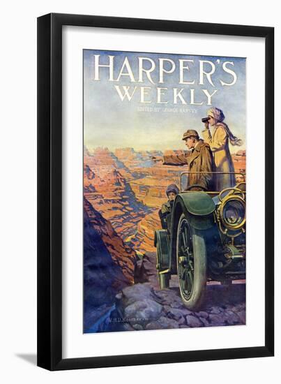 Tourists in an Automobile Visiting the Grand Canyon - Harper's Weekly Cover, Automotive Issue, 1911-null-Framed Giclee Print