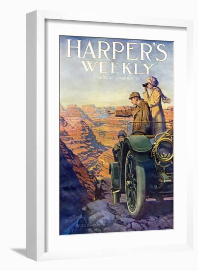 Tourists in an Automobile Visiting the Grand Canyon - Harper's Weekly Cover, Automotive Issue, 1911-null-Framed Giclee Print