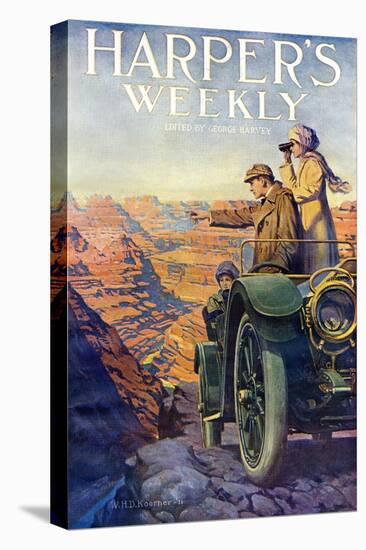 Tourists in an Automobile Visiting the Grand Canyon - Harper's Weekly Cover, Automotive Issue, 1911-null-Stretched Canvas