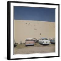 Tourists in Bathing Suits by Parked Cars and Climbing the Sleeping Bear Sand Dunes, Michigan, 1961-Frank Scherschel-Framed Photographic Print
