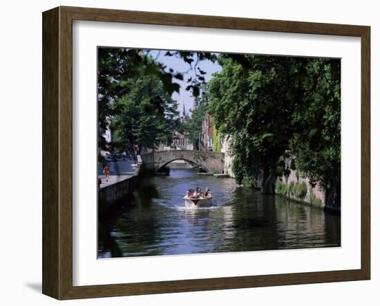 Tourists in Boat on Canal, Bruges, Belgium-Peter Scholey-Framed Photographic Print