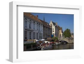 Tourists in boats travel on the Den Dijver canal in summer, Bruges, West Flanders, Belgium, Europe-Peter Barritt-Framed Photographic Print