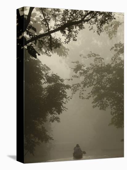 Tourists in Dugout Canoe, Yasuni National Park Biosphere Reserve, Amazon Rain Forest, Ecuador-Pete Oxford-Stretched Canvas