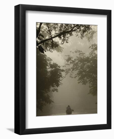 Tourists in Dugout Canoe, Yasuni National Park Biosphere Reserve, Amazon Rain Forest, Ecuador-Pete Oxford-Framed Photographic Print