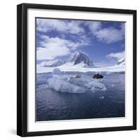 Tourists in Rigid Inflatable Boat Approach a Seal Lying on the Ice, Antarctica-Geoff Renner-Framed Photographic Print