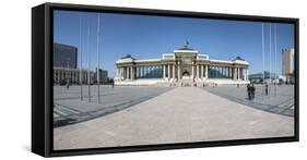 Tourists in Sukhbaatar square with Government palace, Ulan Bator, Mongolia, Central Asia, Asia-Francesco Vaninetti-Framed Stretched Canvas