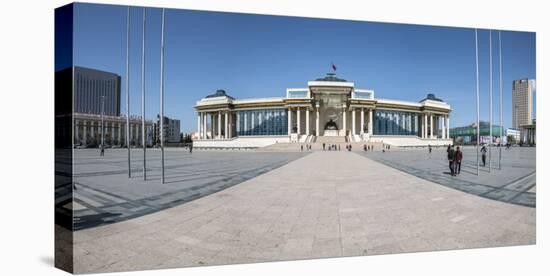 Tourists in Sukhbaatar square with Government palace, Ulan Bator, Mongolia, Central Asia, Asia-Francesco Vaninetti-Stretched Canvas
