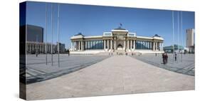 Tourists in Sukhbaatar square with Government palace, Ulan Bator, Mongolia, Central Asia, Asia-Francesco Vaninetti-Stretched Canvas