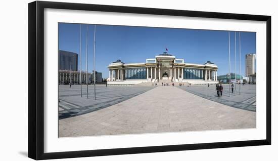 Tourists in Sukhbaatar square with Government palace, Ulan Bator, Mongolia, Central Asia, Asia-Francesco Vaninetti-Framed Photographic Print