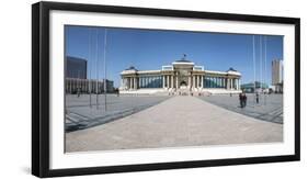 Tourists in Sukhbaatar square with Government palace, Ulan Bator, Mongolia, Central Asia, Asia-Francesco Vaninetti-Framed Photographic Print