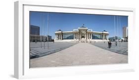 Tourists in Sukhbaatar square with Government palace, Ulan Bator, Mongolia, Central Asia, Asia-Francesco Vaninetti-Framed Photographic Print