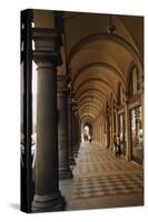 Tourists in the Corridor of a Building, Bologna, Emilia-Romagna, Italy-null-Stretched Canvas