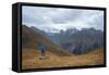 Tourists in the Mountains Standing on a Rock and Looking over the Valley. Overcast. Main Caucasian-Kotenko-Framed Stretched Canvas