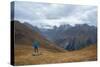 Tourists in the Mountains Standing on a Rock and Looking over the Valley. Overcast. Main Caucasian-Kotenko-Stretched Canvas