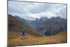 Tourists in the Mountains Standing on a Rock and Looking over the Valley. Overcast. Main Caucasian-Kotenko-Mounted Photographic Print