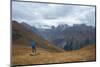 Tourists in the Mountains Standing on a Rock and Looking over the Valley. Overcast. Main Caucasian-Kotenko-Mounted Photographic Print