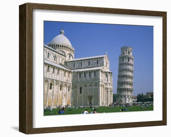 Tourists in the Piazza Del Duomo Near the Leaning Tower, Pisa, Tuscany, Italy-Rainford Roy-Framed Photographic Print