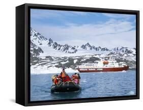 Tourists in Zodiac from Ice-Breaker Tour Ship, Spitsbergen, Norway-Tony Waltham-Framed Stretched Canvas