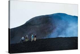 Tourists Looking at an Active Lava Eruption on the Tolbachik Volcano, Kamchatka, Russia, Eurasia-Michael Runkel-Stretched Canvas