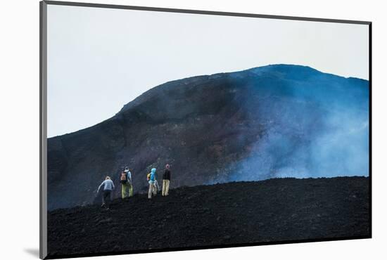 Tourists Looking at an Active Lava Eruption on the Tolbachik Volcano, Kamchatka, Russia, Eurasia-Michael Runkel-Mounted Photographic Print