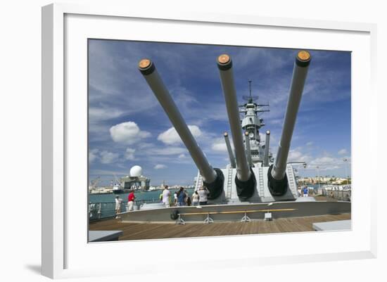 Tourists Looking at Gun Turret on Battleship Missouri-Jon Hicks-Framed Photographic Print