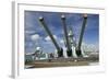 Tourists Looking at Gun Turret on Battleship Missouri-Jon Hicks-Framed Photographic Print