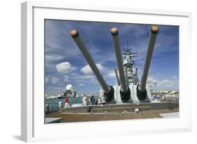 Tourists Looking at Gun Turret on Battleship Missouri-Jon Hicks-Framed Photographic Print