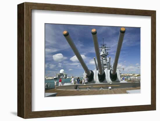 Tourists Looking at Gun Turret on Battleship Missouri-Jon Hicks-Framed Photographic Print