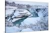 Tourists looking over waterfall and cascades, Patagonia, Chile-Nick Garbutt-Stretched Canvas