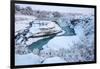 Tourists looking over waterfall and cascades, Patagonia, Chile-Nick Garbutt-Framed Photographic Print