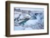 Tourists looking over waterfall and cascades, Patagonia, Chile-Nick Garbutt-Framed Photographic Print