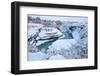 Tourists looking over waterfall and cascades, Patagonia, Chile-Nick Garbutt-Framed Photographic Print